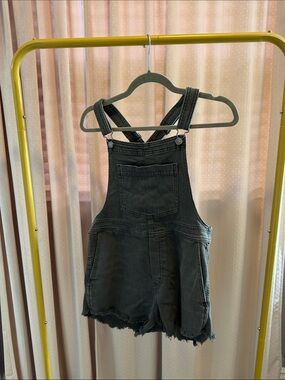 Black Denim Overalls Shorts
